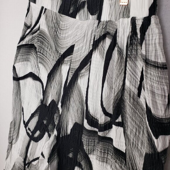 Dolcezza Pants Wide Leg Abstract Poetry in Black & White size L Lagenlook Artsy - Picture 12 of 12